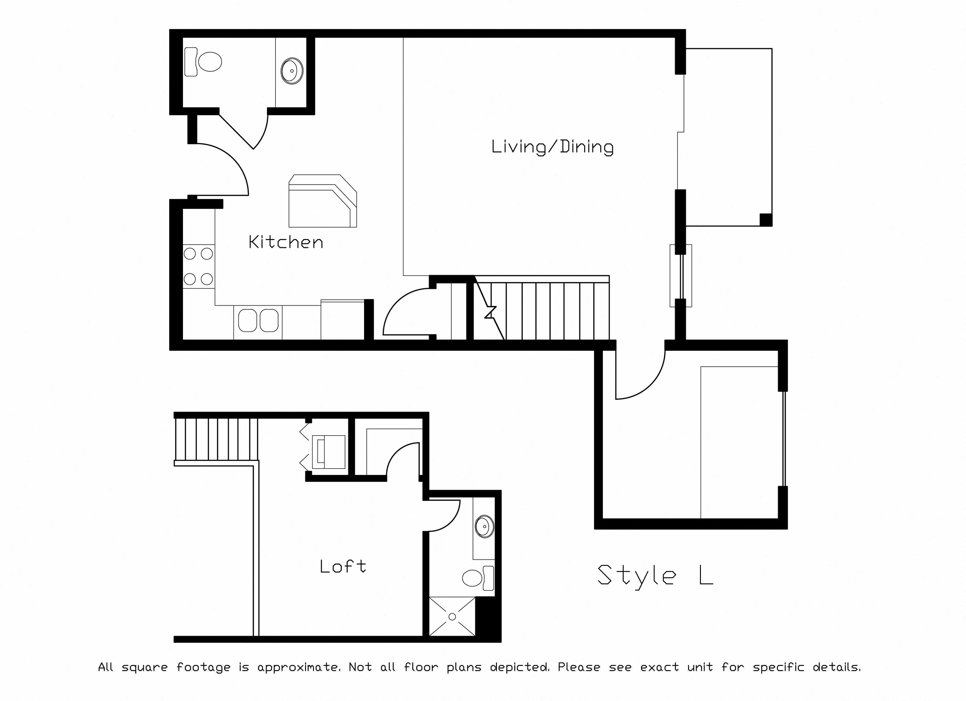 Floor plan for 1 bed, 1 bath, 987 sqft